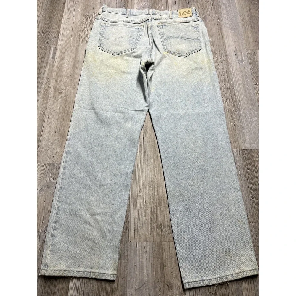 Vintage Lee Jeans Mens 34x29‎ Blue Stone Wash Denim Distressed 90s Y2K Rivets